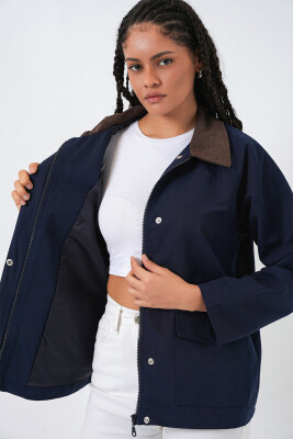 Kadın Cep Detaylı Oversize Ceket 5973 - Lacivert - 5