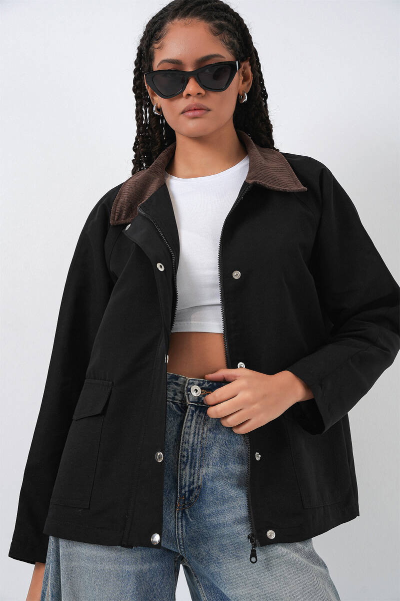 Kadın Cep Detaylı Oversize Ceket 5973 - Siyah - BİGDART