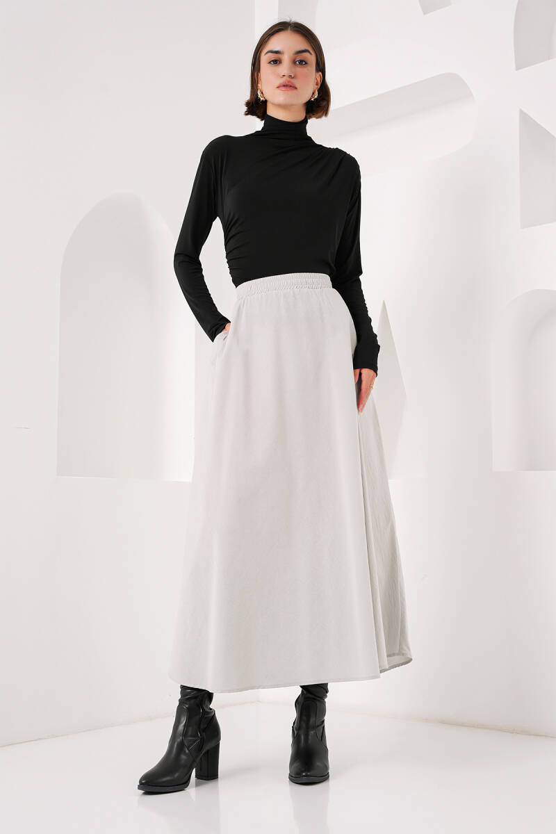 Kadın Cep Detaylı Uzun Etek 8024 - Gri - BİGDART