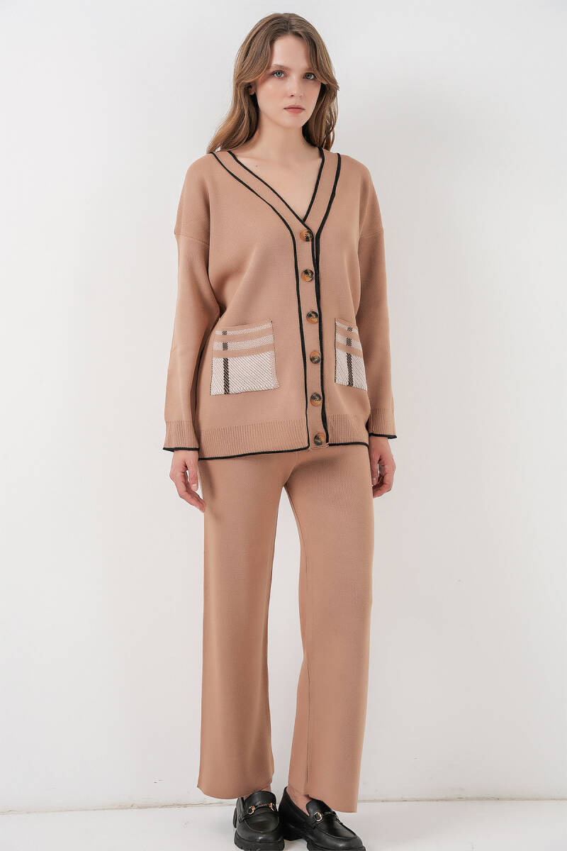 Kadın Cepli Hırka Triko İkili Takım 15964 - Camel - BİGDART