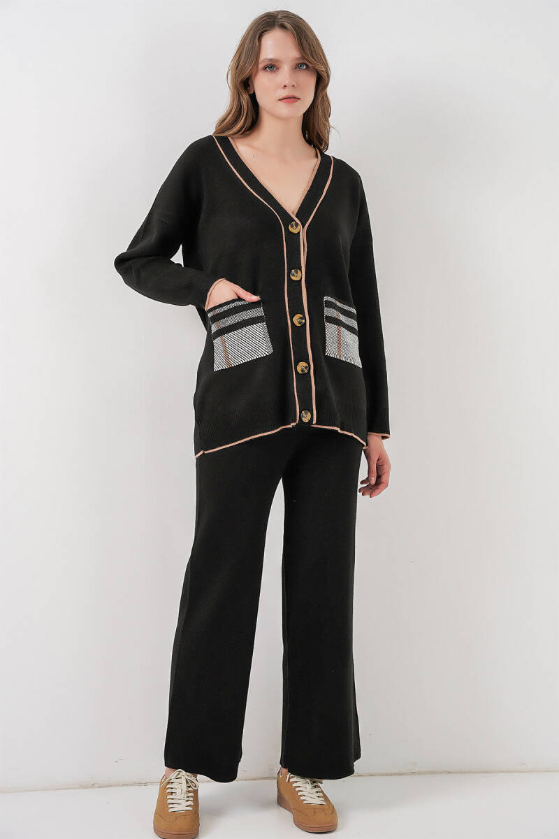 Kadın Cepli Hırka Triko İkili Takım 15964 - Siyah - BİGDART