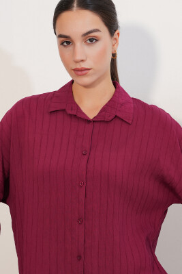 Kadın Çizgi Detaylı Oversize Gömlek 20407 - Bordo - 5