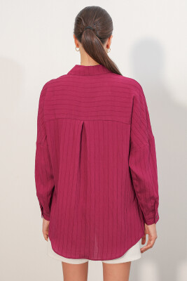 Kadın Çizgi Detaylı Oversize Gömlek 20407 - Bordo - 6