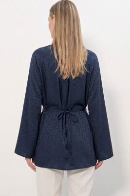 Kadın Çizgili Bağcıklı Oversize Tunik 50009 - Lacivert - 3