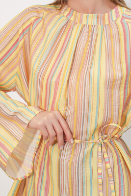 Kadın Çizgili Bağcıklı Oversize Tunik 50009 - Sarı - 5