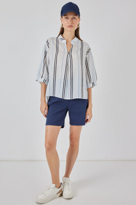 Kadın Çizgili Oversize Bluz 967 - Açık Mavi - 2