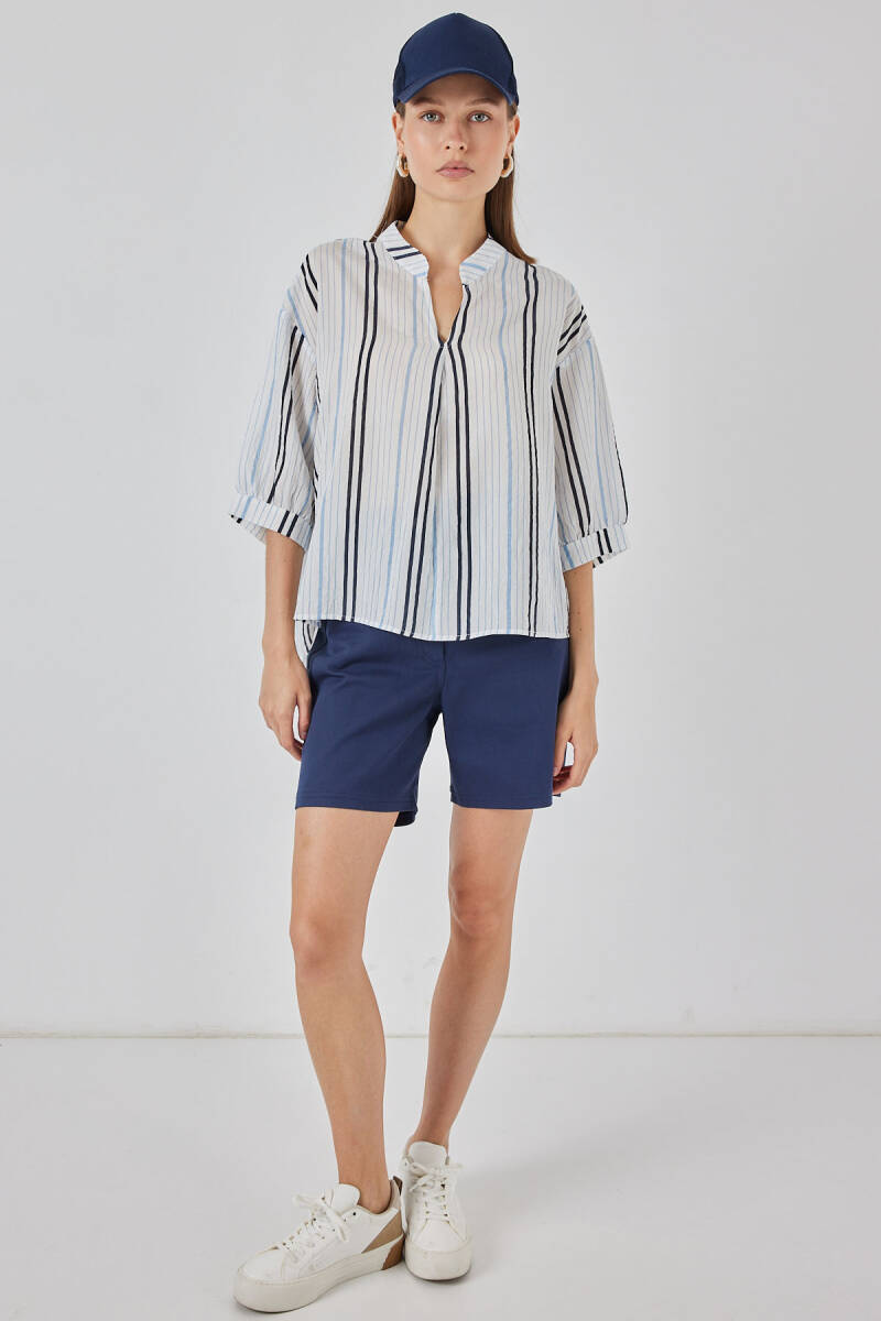 Kadın Çizgili Oversize Bluz 967 - Açık Mavi (1)