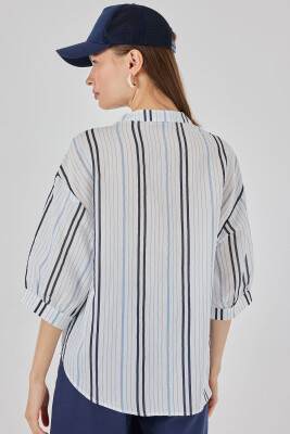 Kadın Çizgili Oversize Bluz 967 - Açık Mavi - 6