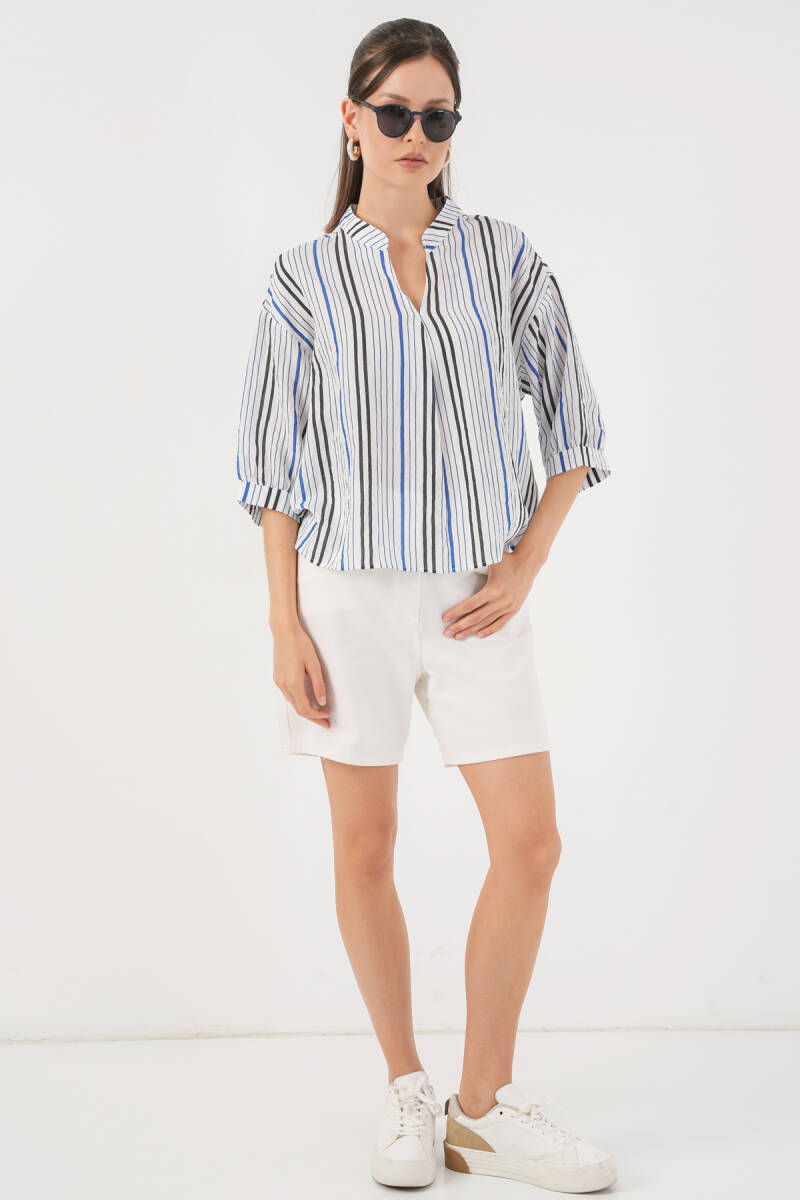 Kadın Çizgili Oversize Bluz 967 - Lacivert (1)