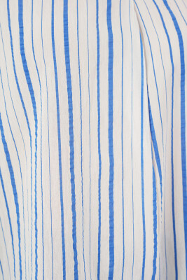 Kadın Çizgili Oversize Bluz 967 - Mavi - 5
