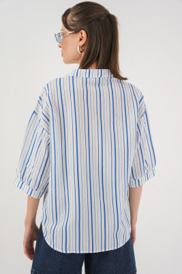 Kadın Çizgili Oversize Bluz 967 - Mavi - 6