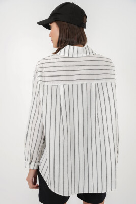 Kadın Çizgili Oversize Gömlek 20293 - B.Beyaz - 5