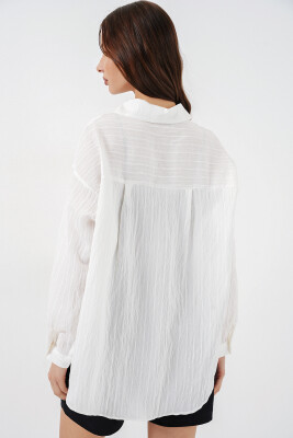 Kadın Çizgili Oversize Gömlek 20293 - Beyaz - 5