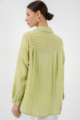 Kadın Çizgili Oversize Gömlek 20293 - E.Yeşil - 6