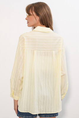 Kadın Çizgili Oversize Gömlek 20293 - Sarı - 7
