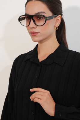 Kadın Çizgili Oversize Gömlek 20408 - Siyah - 5