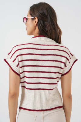 Kadın Çizgili Triko Süveter 15926 - Bordo - 6