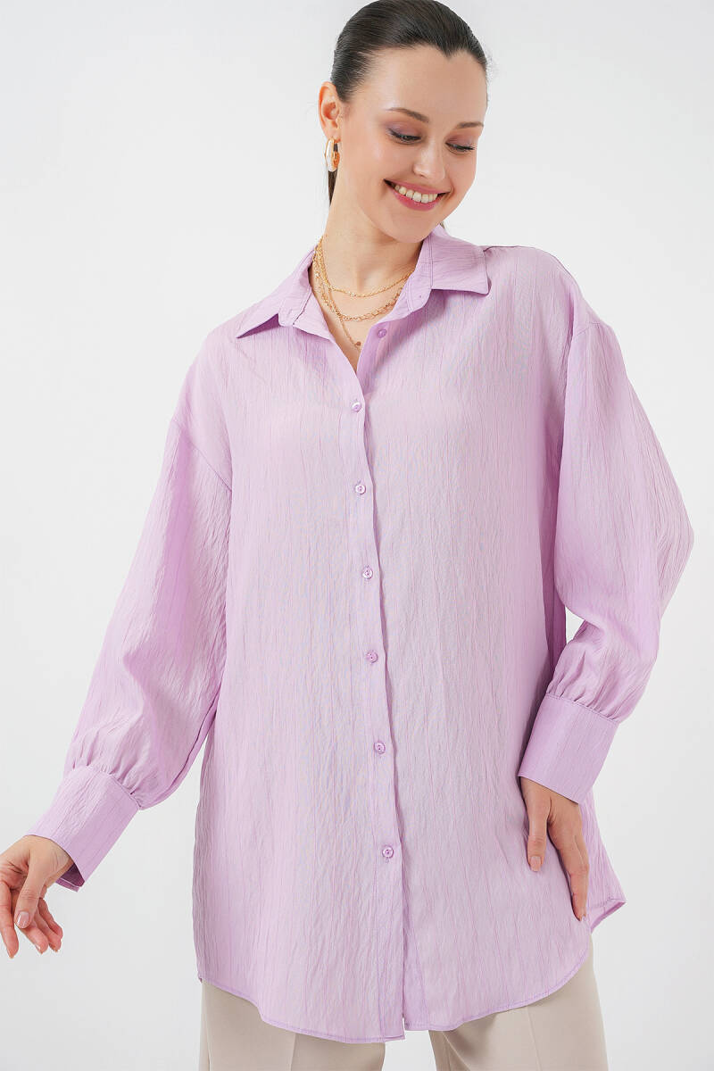 Kadın Çizgili Uzun Gömlek Tunik 5963 - Lila - BİGDART