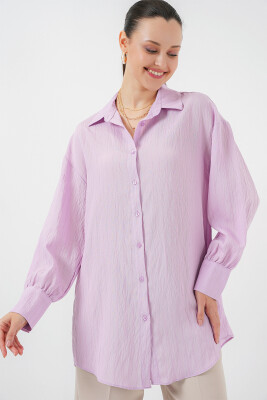 Kadın Çizgili Uzun Gömlek Tunik 5963 - Lila 
