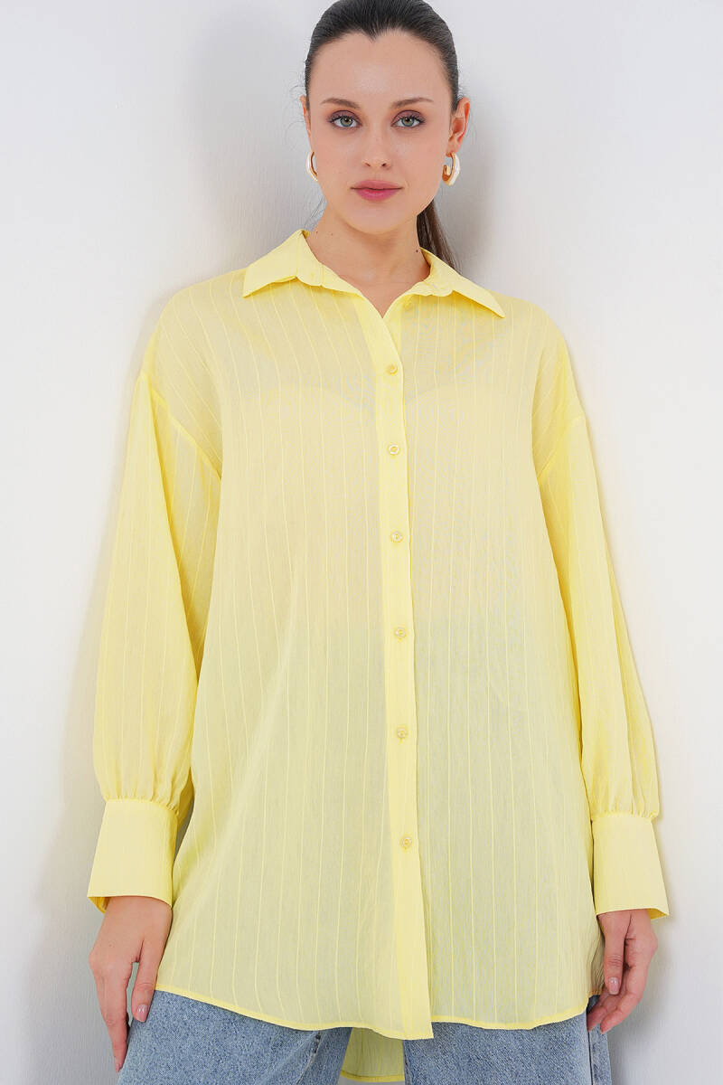 Kadın Çizgili Uzun Gömlek Tunik 5963 - Sarı - BİGDART