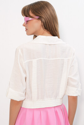 Kadın Crop Oversize Gömlek 20390 - Beyaz - 6