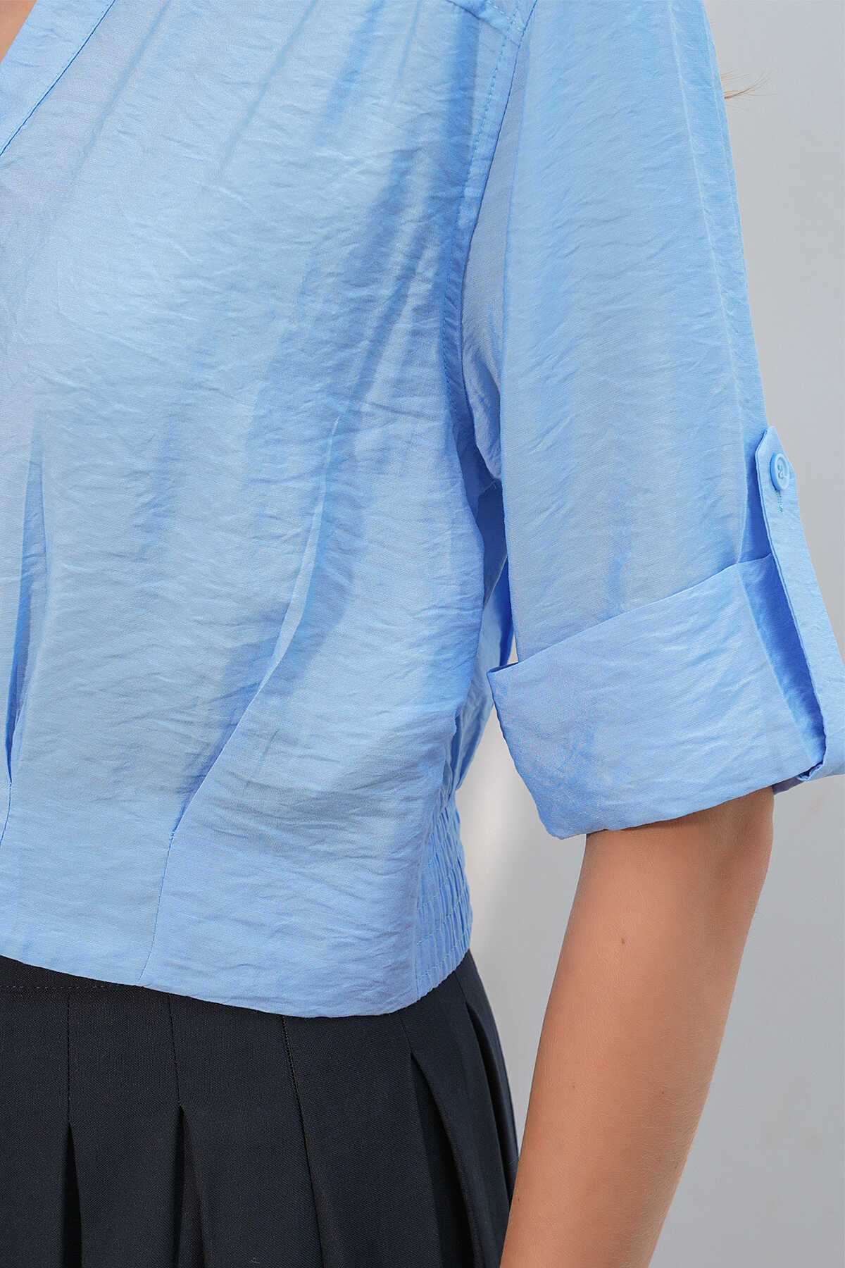 Kadın Crop Oversize Gömlek 20390 - Mavi - 5