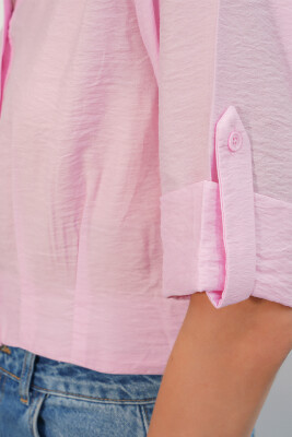 Kadın Crop Oversize Gömlek 20390 - Pembe - 5