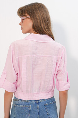 Kadın Crop Oversize Gömlek 20390 - Pembe - 6