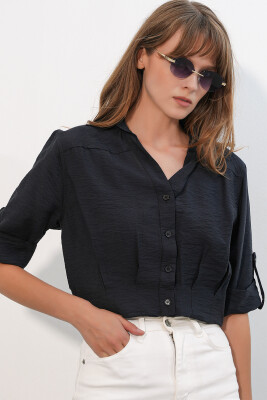 Kadın Crop Oversize Gömlek 20390 - Siyah - 1
