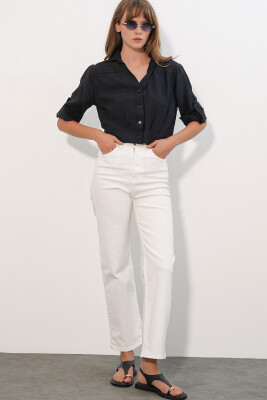 Kadın Crop Oversize Gömlek 20390 - Siyah - 2