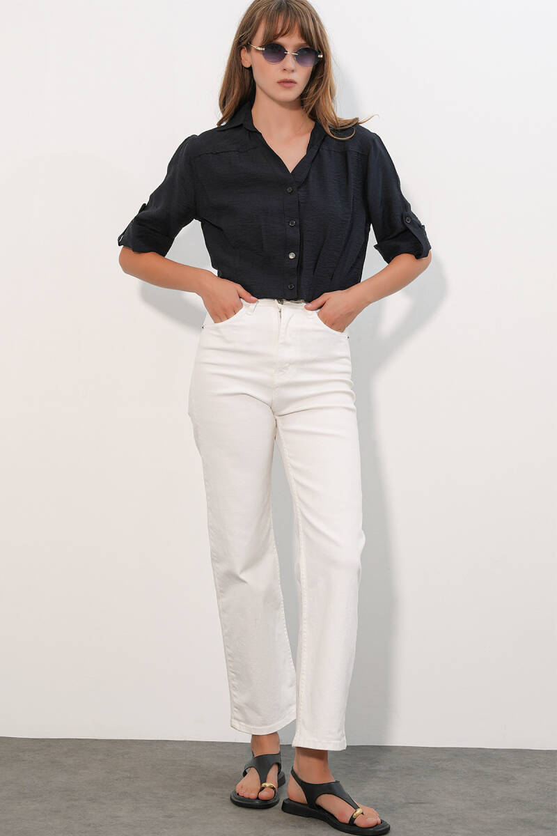 Kadın Crop Oversize Gömlek 20390 - Siyah (1)