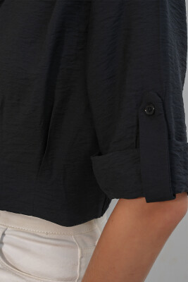 Kadın Crop Oversize Gömlek 20390 - Siyah - 5