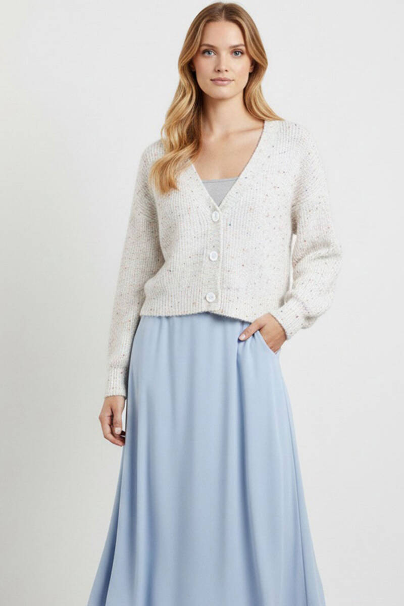 Kadın Crop Triko Hırka 15955 - Ekru - BİGDART