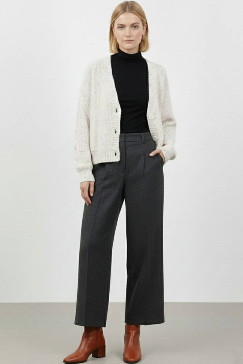 Kadın Crop Triko Hırka 15955 - Krem - BİGDART