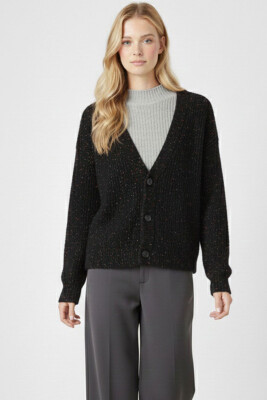 Kadın Crop Triko Hırka 15955 - Siyah - BİGDART