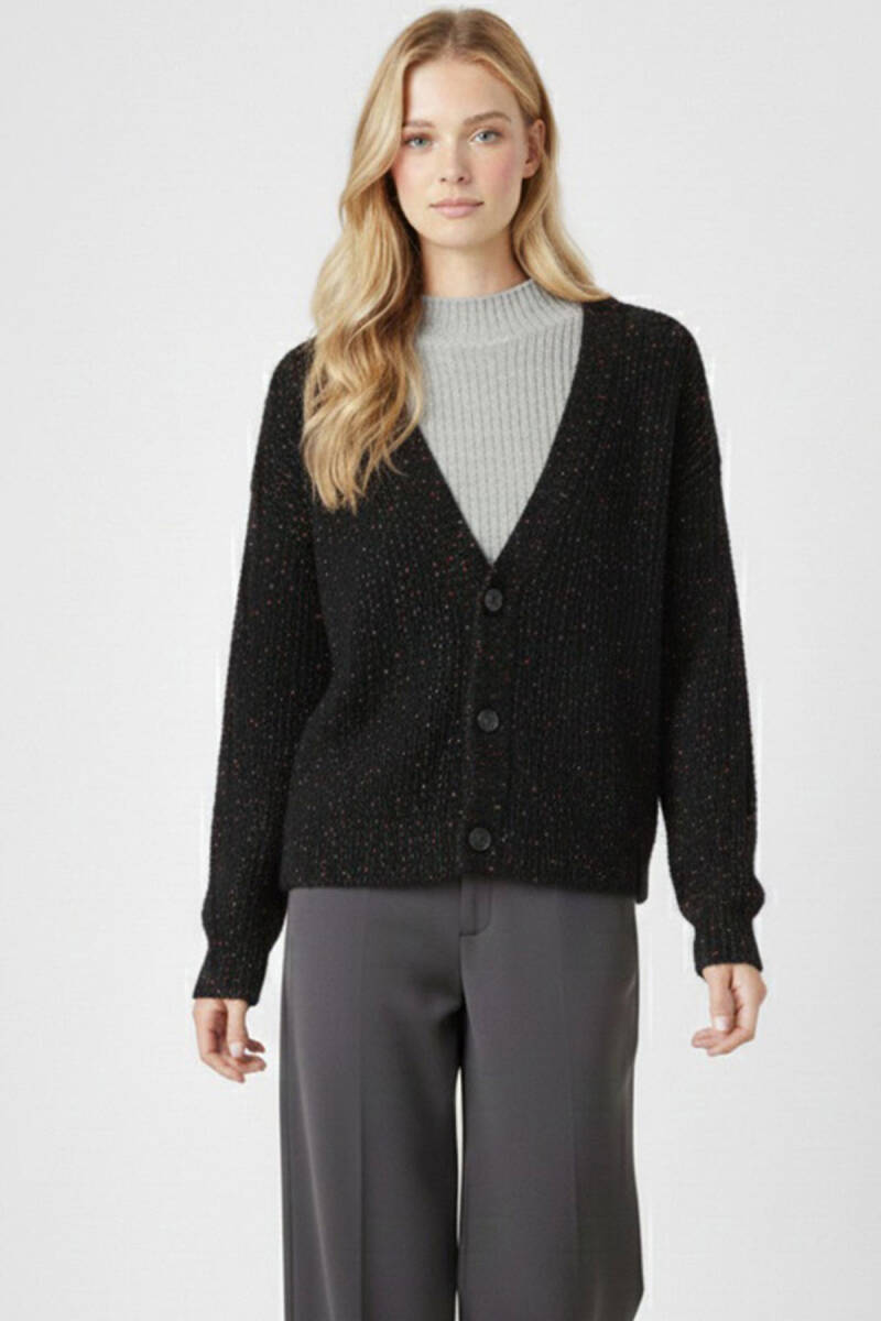 Kadın Crop Triko Hırka 15955 - Siyah - BİGDART