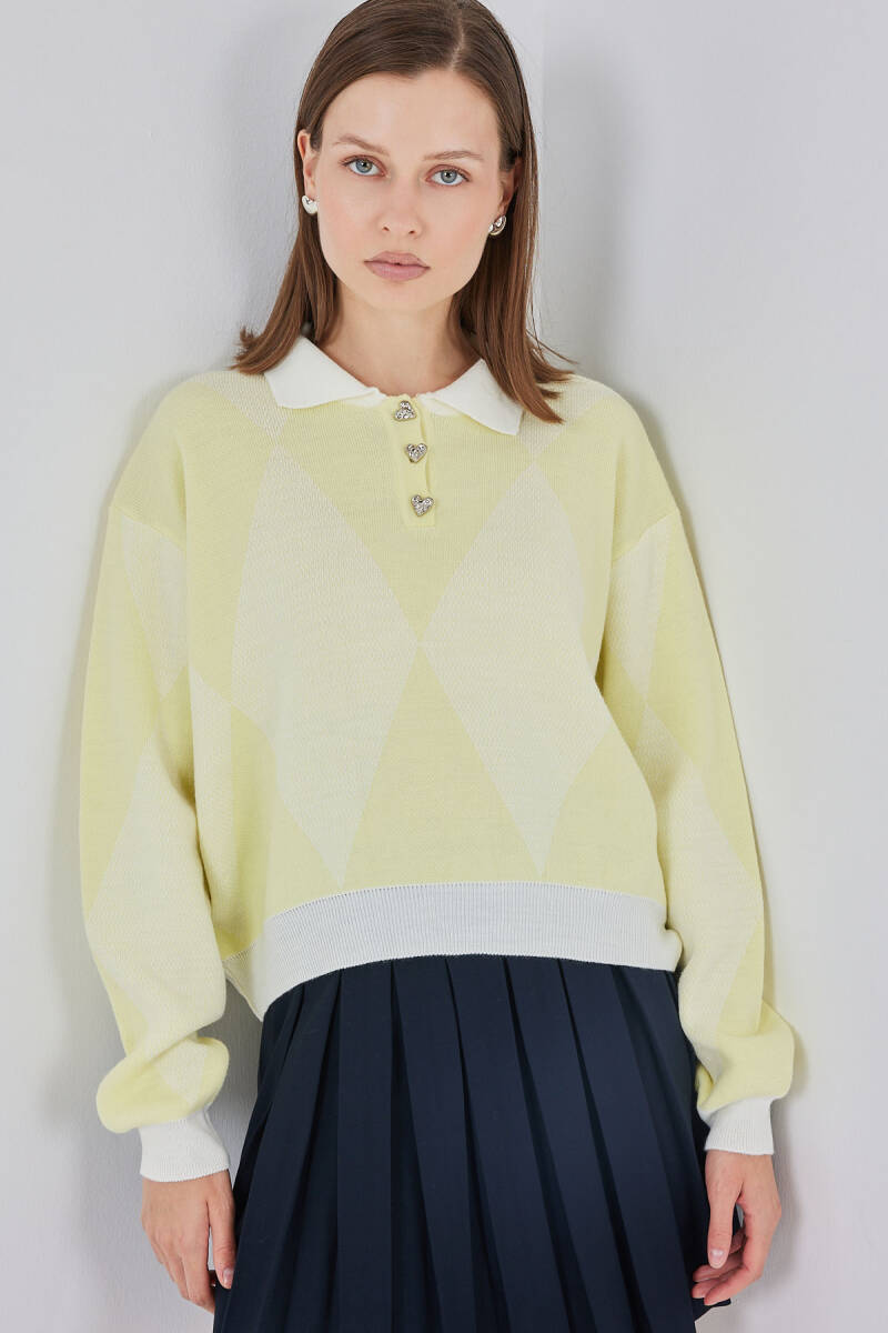 Kadın Crop Triko Kazak 15936 - A.Sarı - BİGDART