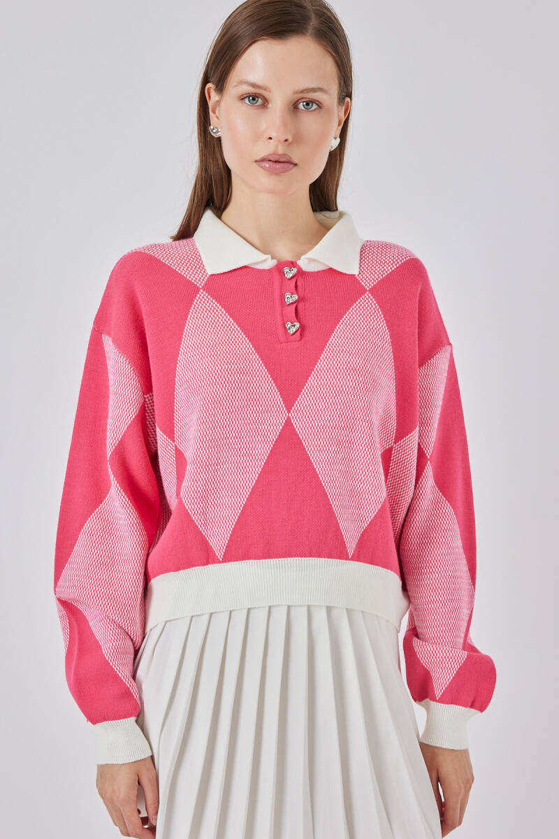 Kadın Crop Triko Kazak 15936 - C. Pembe - BİGDART