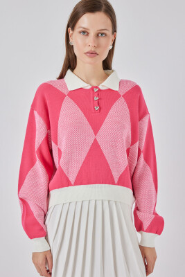 Kadın Crop Triko Kazak 15936 - C. Pembe 