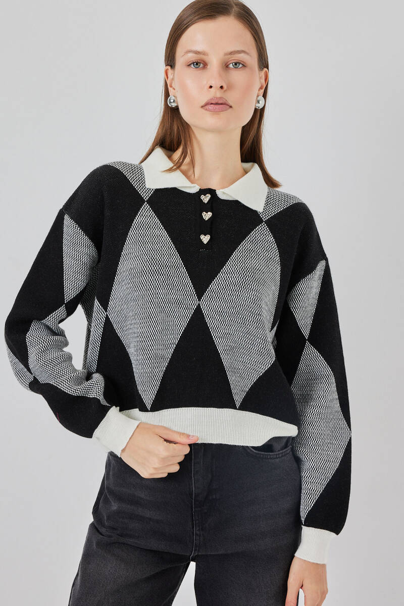 Kadın Crop Triko Kazak 15936 - D. Siyah - BİGDART