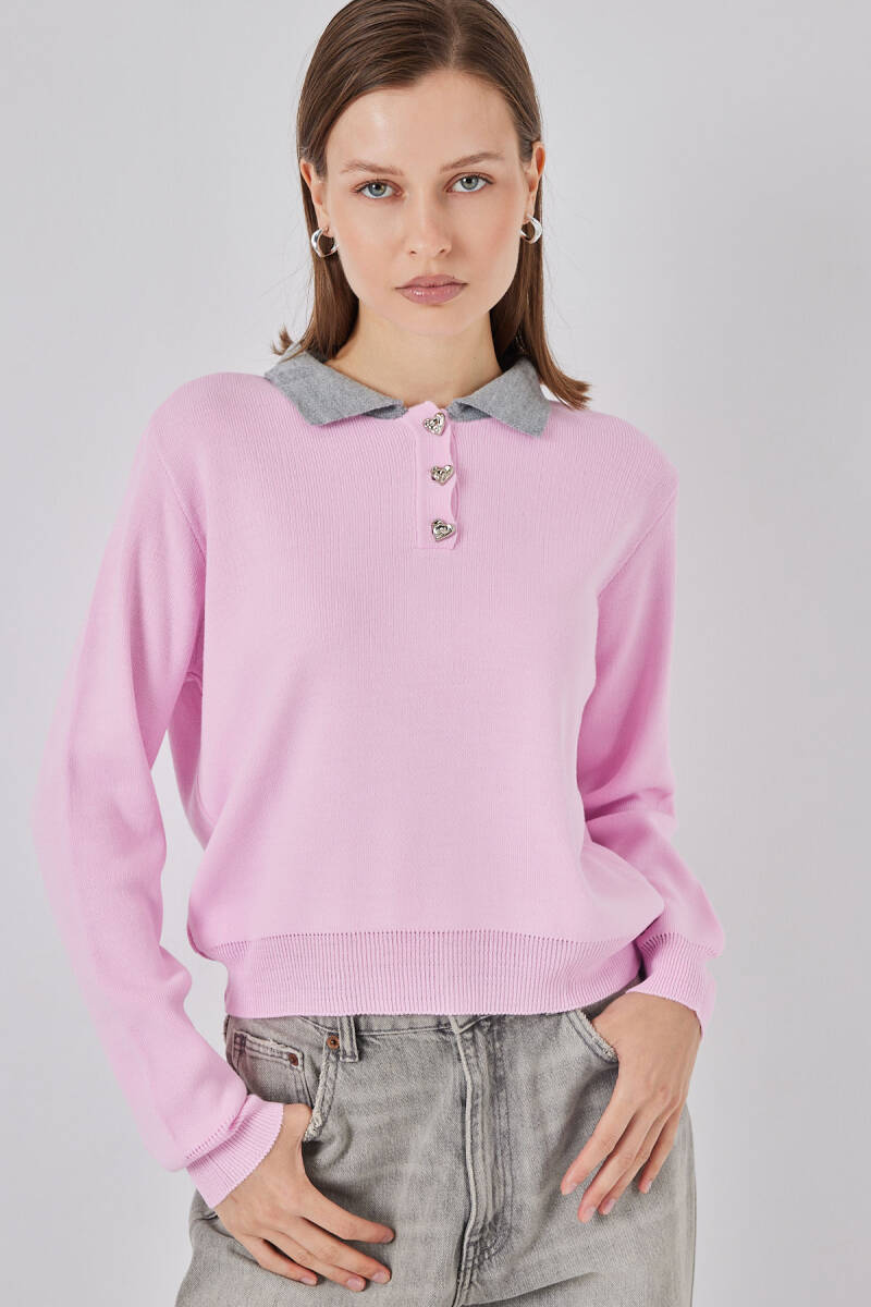 Kadın Crop Triko Kazak 15936 - Pembe - BİGDART
