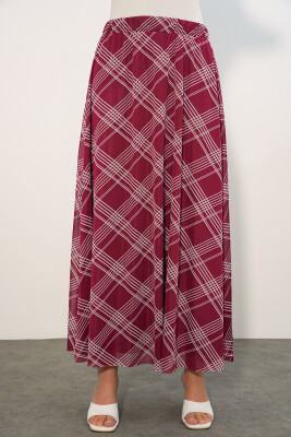 Kadın Desenli Astarlı Etek 8075 - D. Bordo - 4