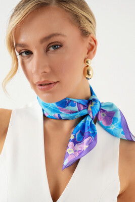 Kadın Desenli Bandana Fular 010187 - Saks 