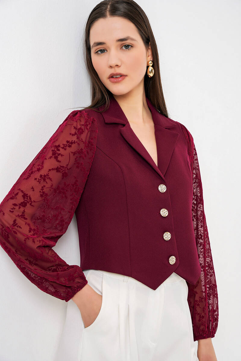 Kadın Desenli Kısa Ceket 0751 - Bordo - BİGDART