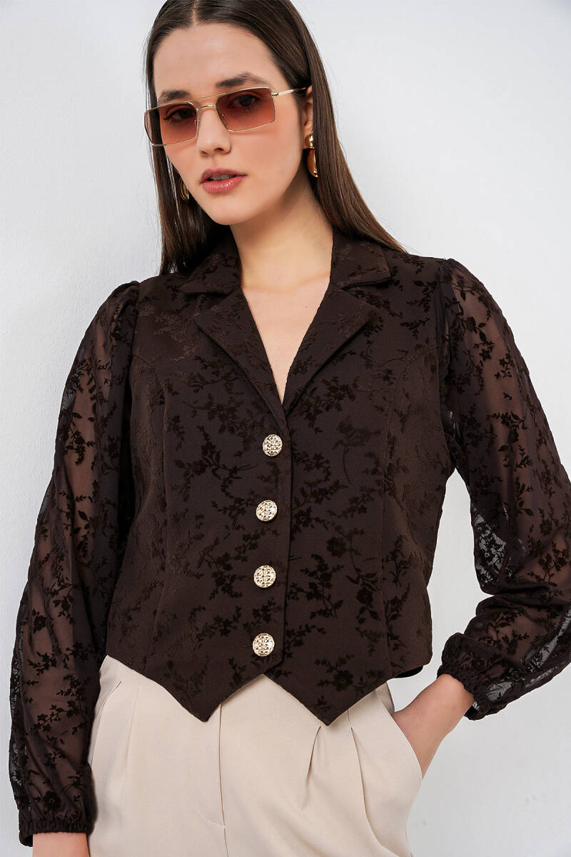 Kadın Desenli Kısa Ceket 0751 - Kahverengi - BİGDART