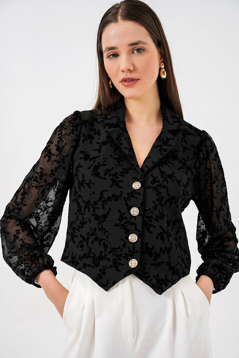 Kadın Desenli Kısa Ceket 0751 - Siyah - BİGDART