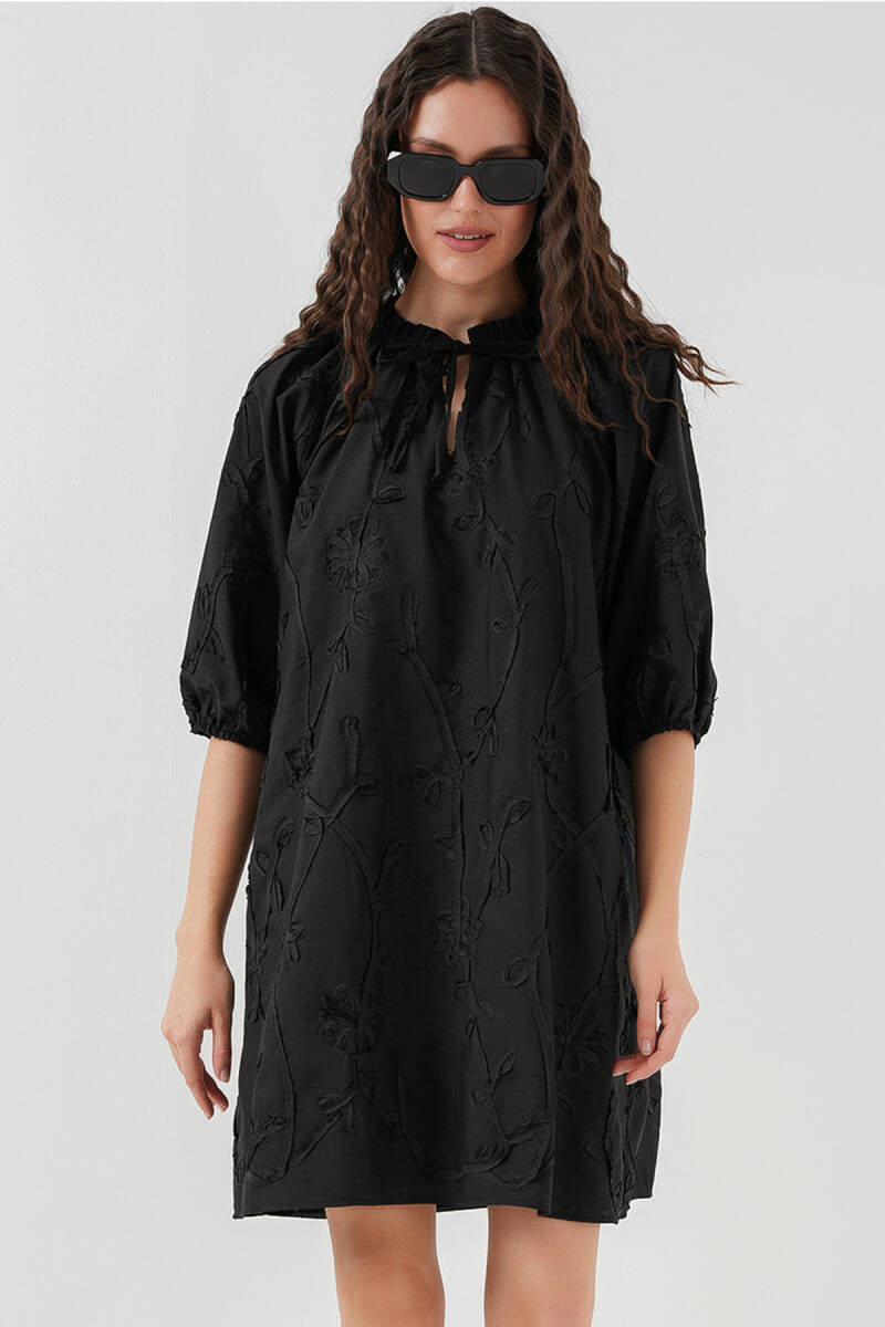 Kadın Desenli Kısa Elbise 2528 - Siyah - BİGDART