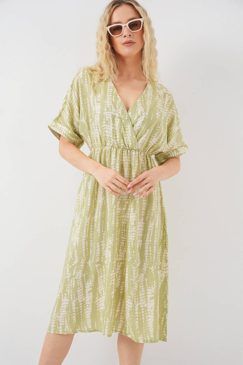 Kadın Desenli Kısa Kol Elbise 2569 - E.Yeşil - BİGDART