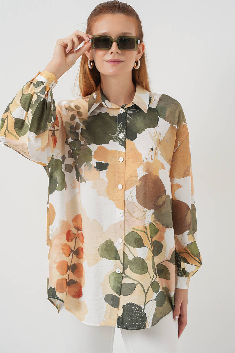 Kadın Desenli Overize Gömlek Tunik 5971 - Çağla - BİGDART