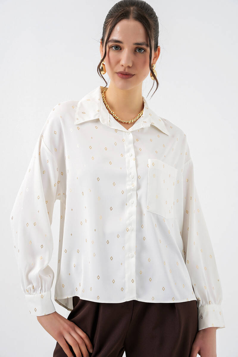 Kadın Desenli Oversize Gömlek 20361 - Altın Sarısı - BİGDART